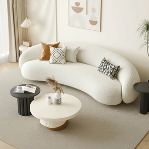 Canapé Courbé Monoplace en Flanelle Crème <span class=keywords><strong>Pas</strong></span> <span class=keywords><strong>Cher</strong></span> avec Pieds en Bois, Design Moderne et Simple pour Salons et Petits Espaces - Product Image 3