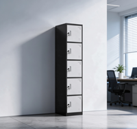 Casier en acier noir et blanc à cinq compartiments, armoire de rangement métallique pour personnel, idéal pour usine, dortoir et salle de sport