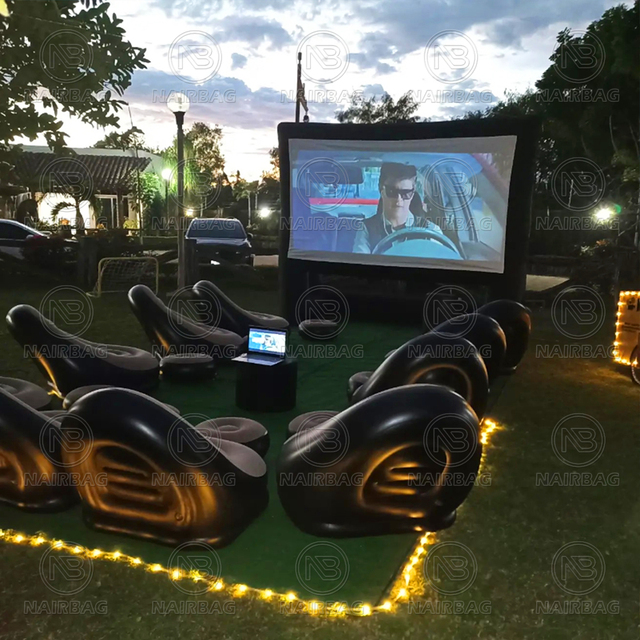 Portable Party Inflatable Movie Screen With Seats, Outdoor Blow up Cinema Theater Projector Giant Inflatable Screen with Chairs