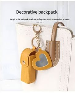 Hot Selling Portable Lipstick Envelope <b>Keychain</b> Love Mirror Lipstick Protective Leather Case Cute Bag Pendant for Women - Product Image 3