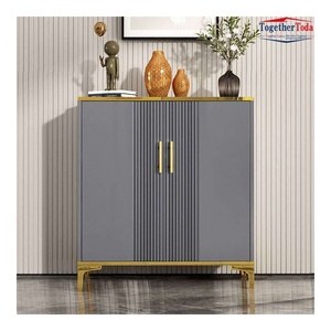 Meuble de rangement multifonctionnel en panneaux de particules haute densité avec portes à nervures pour l'organisation des chaussures, buffet de salle à manger - Product Image 6