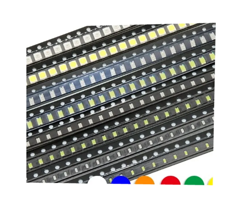 Ensemble de diodes électroluminescente LED SMD, ensemble de 100 pièces, rouge, jaune, vert, blanc, bleu, 0402, 0603, 0805, 1206, 1210, 3528