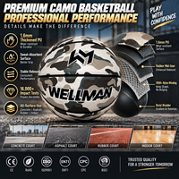 Ballon de basketball camouflage personnalisé, tailles 4 et 7, en cuir PU épaissi durable, testé 16000 fois aux impacts, idéal pour l'entraînement sur terrain en béton extérieur
