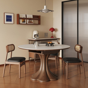 Ensemble de <span class=keywords><strong>table</strong></span> à manger extensible en bois massif de noyer de luxe moderne, design carré à rond pour <span class=keywords><strong>6</strong></span> <span class=keywords><strong>personnes</strong></span> avec base en bois massif - Product Image 3