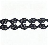 Dentelle florale noire en polyester de qualité supérieure, motif vague, bordure en dentelle ajourée de luxe pour la décoration de vêtements et de robes
