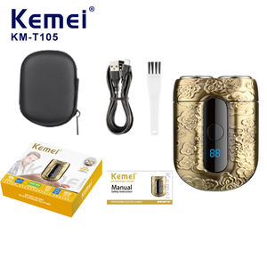 KEMEI Km-t105 Mini <span class=keywords><strong>rasoir</strong></span> à barbe électrique à grande vitesse Bronze Matel Relief Type C Mens Razor Led Display Shaving Tools Twin Heads - Product Image 1