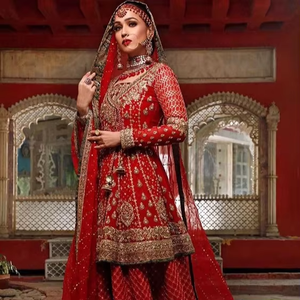 Bonito vestido indio/paquistaní impresionante nupcial tradicional hasta el suelo Trail Heavy Zardozi bordado acetato para boda ATIYA - Product Image 5