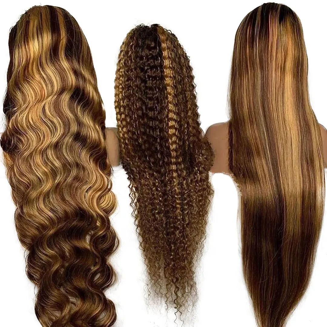 Brazilian Virgin Hair 4/27 Highlight Colored Lace Front Wig Human Hair HD Lace Frontal Ombre Colored Wigs for Black Women