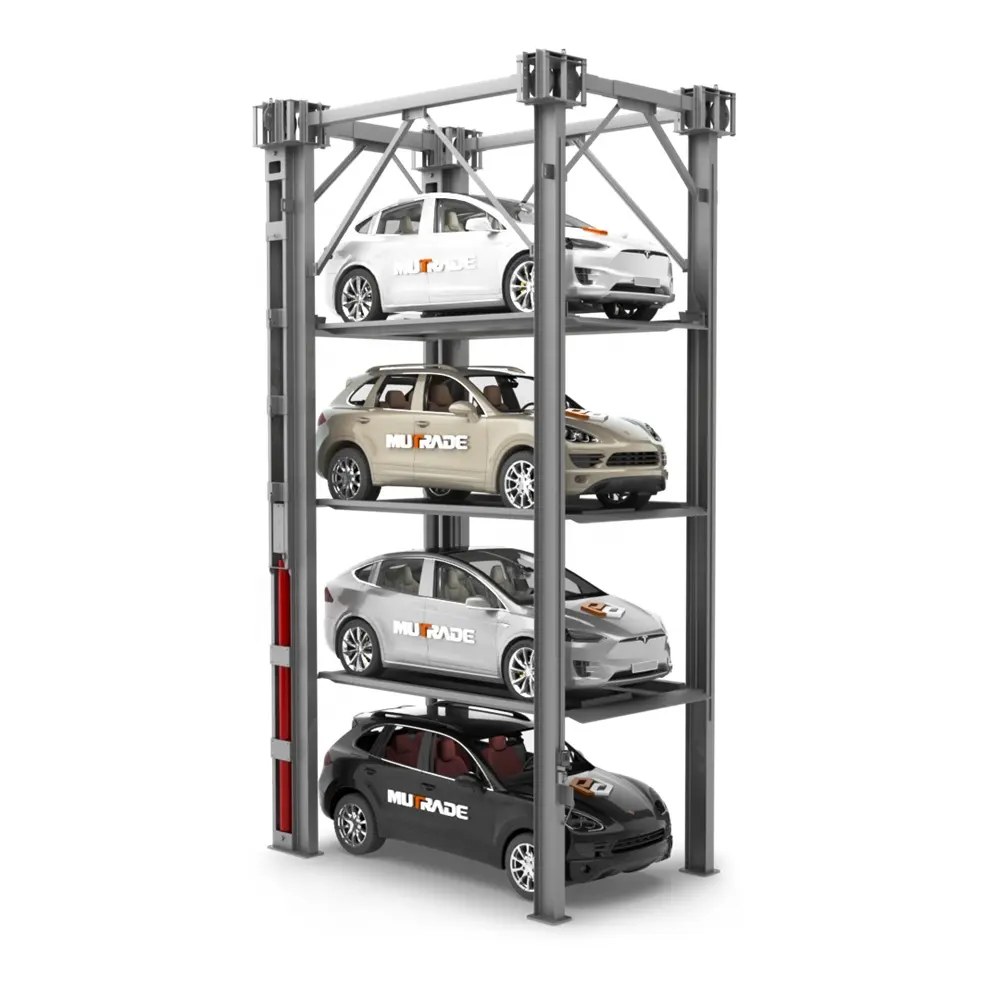 Sistema hidráulico de elevadores de estacionamiento de automóviles de cuatro niveles Apilador de 4 postes Elevador de estacionamiento de apilador triple de automóvil vertical