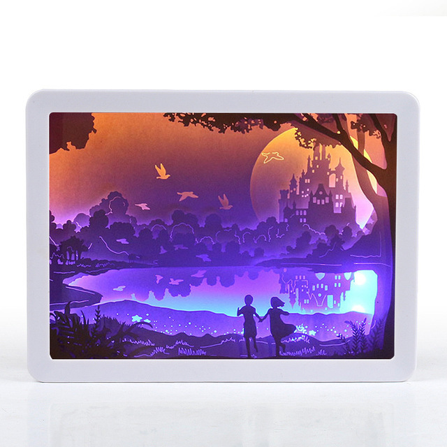 Creative 3D ABS Carving Night Lamp LED Light Modern Design Warm White USB Powered Light Boxes Shadow Box Desk Lamp for Baby Room