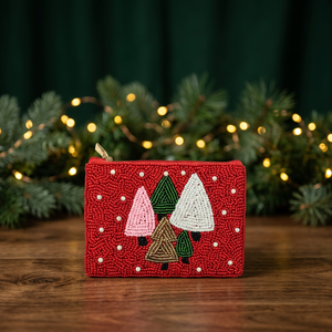 Pochette carrée en coton perlé rouge joyeux pour Noël, brodée, couleurs mélangées, sac cadeau promotionnel - Product Image 3