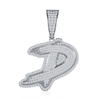 Collier Pendentif Lettre D Hip Hop Personnalisé en Moissanite VVS, Argent 925 Plaqué Platine, Bijoux Homme Haut de Gamme Sertis de Pierres