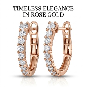 Wholesale 18K Rose Gold Natural Diamond Huggie <b>Hoop</b> <b>Earrings</b> Oval Pave Small <b>Hoops</b> <b>Hinge</b> Clasp for Women MOQ 1pc - Product Image 1