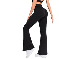Pantalon de yoga pour femme à taille haute, effet galbant des hanches, micro-évasé, très élastique, respirant, longueur intégrale, motif uni, sensation seconde peau, pour le sport
