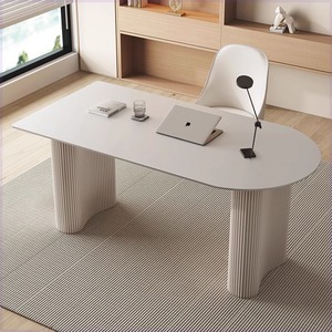 Escritorio Minimalista de Mármol Crema con Acabado Blanco Puro, Diseño Nórdico Moderno para Espacios Pequeños y Apartamentos - Product Image 5