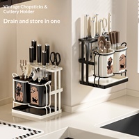 Organisateur de couteaux de cuisine mural avec égouttoir, blanc cassé, design simple ou double, support pour ustensiles sans perçage, rangement