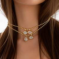Collier pendentif en cuivre plaqué or 18 carats avec zircone cubique, chaîne à billes délicate, breloques ovales en forme de larme, bijoux de mode pour femmes, vente en gros