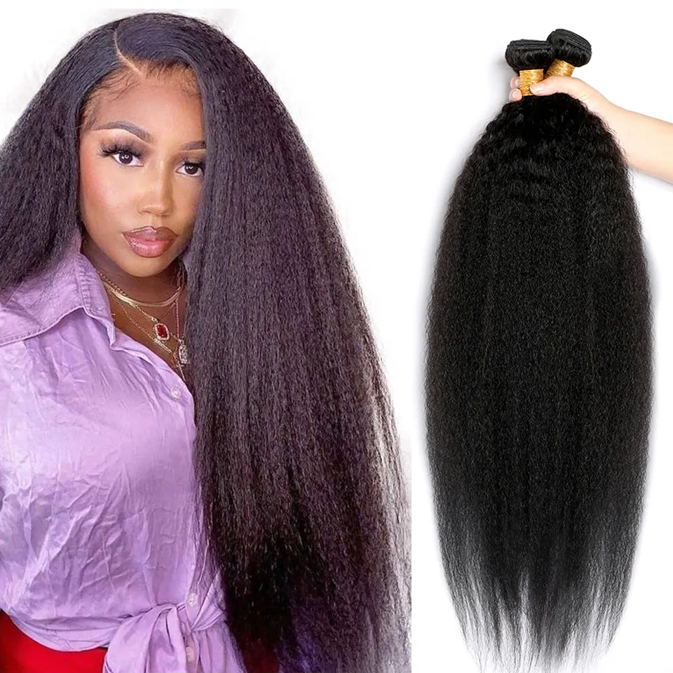 10A Grade Kinky Straight Remy Hair Bundles Yaki Human Hair Weave Cuticle Aligned Raw Virgin Hair Extensions