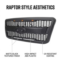 Nueva Parrilla Delantera Estilo Raptor con Luces LED Ámbar para Camioneta F-150 2004-2008, Todoterreno, Negro Mate, Serie YURAN