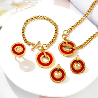 Ensemble Luxe de 4 Pièces Bijoux Acier Inoxydable Plaqué Or 18K Vente en Gros, Numéro Romain Couleur Acrylique Accessoires Chaîne Maille Cubaine pour Femme