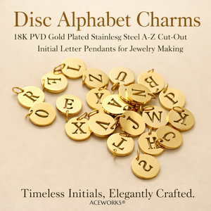 Dijes de Alfabeto en Forma de Disco de 12 mm |   Colgantes de Acero Inoxidable con Baño de Oro PVD de 18K con Letras Iniciales Recortadas de la A a la Z para la Creación de Joyas - Product Image 1
