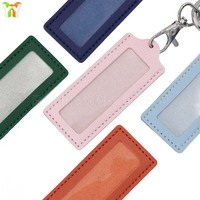 Porte-clés en cuir PU avec porte-badge d'identification à fenêtre transparente et mousqueton, étiquette nominative personnalisée pour sac