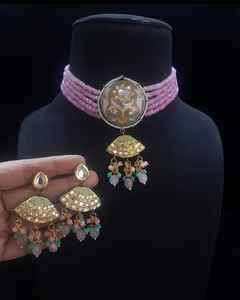 Traditional Kundan Pearl Choker Necklace Set with <b>Green</b> Beads - Gold Plated Bridal <b>Jewellery</b> for Weddings & Festivals - Product Image 4