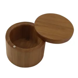 100% natürliche Bambus salz-und Gewürz box mit Deckel Home Round Bamboo Jar