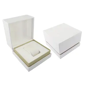 Personalize caixas de embalagem de presente de madeira para armazenamento de relógio de couro PU de cor branca com travesseiro de microfibra feito na China