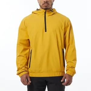 LF Mens Resort Wear Sequined Jacket Mesh Lining Custom Windbreaker Jacket Half Zipper Up Men Nylon Hood Jacket