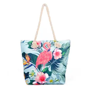 Fancy Fashion Girl Flamingo Printed Summer Handbag Casual Tote Beach Bag