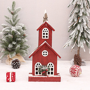 Christmas New Product Wooden <b>Red</b> <b>Little</b> House Decorations Snow Scene Ornaments Outdoor Use - Product Image 4