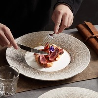 Assiette à dessert en céramique filetée, passe au micro-ondes, design rétro léger et luxueux, assiette peu profonde pour utilisation commerciale dans les restaurants