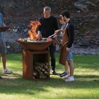 Table de barbecue pliante réglable en acier Corten avec fonction fumoir pour usage extérieur