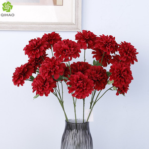 Artificial Dahlia <b>Flowers</b> Plastic <b>Silk</b> Scented 3 Heads Home Decor Wedding Arrangements - Product Image 5