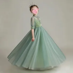 Kids Green Beaded Boss Any Color Tulle Lace A Line Flowers Girls Long Sleeve Ball Gown Wedding Dress From China For Children