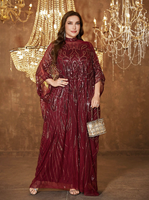 Robe de soirée élégante en satin à sequins et patchwork, col rond, manches longues, taille plus, robe de soirée maxi unie, robe de soirée musulmane modeste