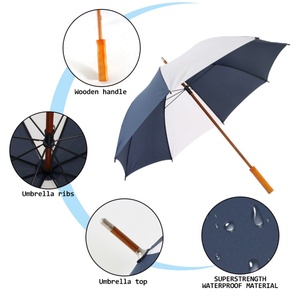 Good Quality Wooden Handle Black Manual Metal Frame Auto Opening Rainproof Straight <b>Umbrella</b> with Pongee Fabric 190T - Product Image 2