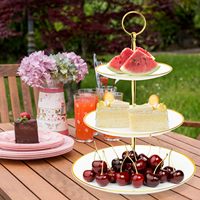 Support à gâteau de luxe en plastique PP avec placage or, 3 étages, style courtois, support à gâteau en plastique PP de qualité alimentaire, support à nourriture sucrée