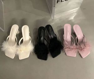 New <strong>Women's</strong> High Heels Fluffy Slippers Anti-Slip Steel Toe Flip-Flops Sandals With Fairy Style for - Product Image 4