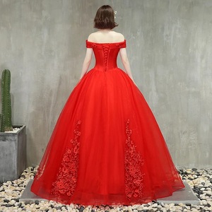 Off Shoulder Red Ball Gown Evening Dress With Floral Embroidery Empire Waistline Long Style For Formal Events - Product Image 2