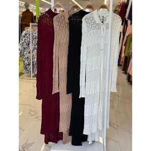 Cárdigan largo calado Bridget para mujer, tejido, de manga larga, estilo bohemio, transparente, negro - Product Image 1