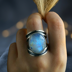 Wholesale Sterling Silver 925 Solid <b>Rainbow</b> Moonstone Wedding Ring Eternity Vermeil Handmade Customizable Jewelry - Product Image 2