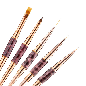 Pinceau à ongles double embout imprimé léopard avec manche métallique, liner en nylon pour gel UV, manucure en salon - Product Image 3