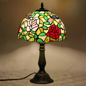 LongHuiJing Tiffany Style Table Lamp Floral Butterfly Lampshade 12Inch Stained Glass Desk <b>Light</b> Handicraft Arts Alloy Frame Lamp - Product Image 1