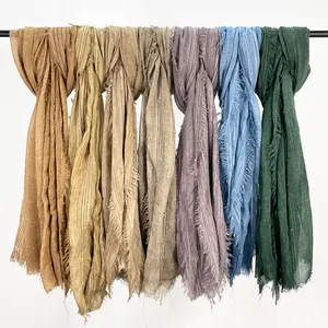 Wholesale Custom Ethnic Women Dirty Dye Viscose Bandana Scarf Jersey Sequin Cotton Khimar Hijab Stripes Head Shawls Tassels 2024