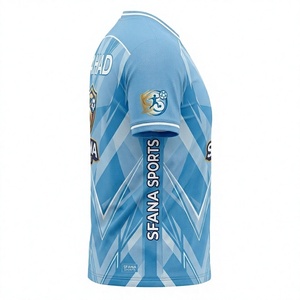 SFANA SPORTS Men's <b>Light</b> Blue Soccer Jersey V-<b>Neck</b> Short Sleeve Sublimated Geometric Print Breathable Polyester Uniform - Product Image 2