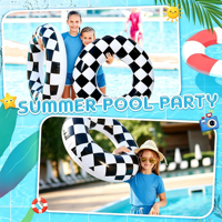 6-teiliges Aufblasbares Pool-Float-Set, 84 cm Schachbrett-Schwimmringe, Wasserspielzeug für Sommer-Strandpartys in Schwarz-Weiß