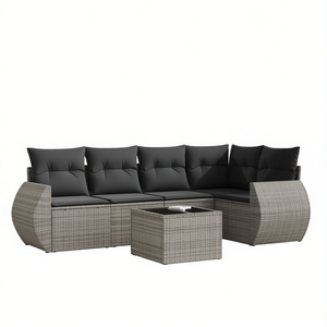 Conjunto de Sofás Modulares de Jardín en Ratán PE Gris, Cojines de Espuma de Alta Densidad, Muebles de Exterior de Diseño Contemporáneo - Product Image 1