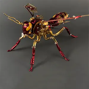 High quality boutique gifts diy insect assembly kits educational Jigsaw toy Red Gold Mechanical Metal Wasp 3D puzzle